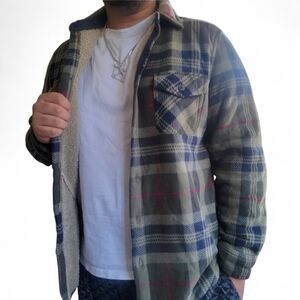 The Foundry Supply Co. Green and Blue Plaid Shirt Jacket